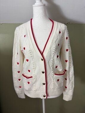 Talbots Argyle Stitch V-Neck Heart Cardigan
